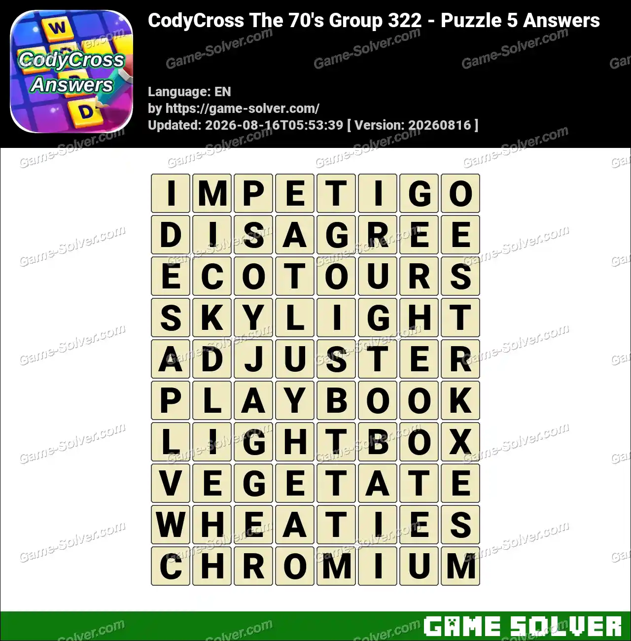 CodyCross The 70’s Group 322 – Puzzle 5 Answers